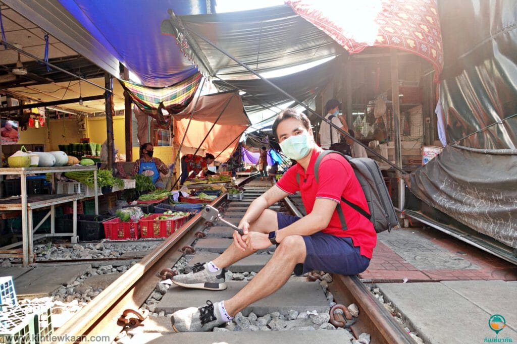 Talat Rom Hup or Maeklong railway market
