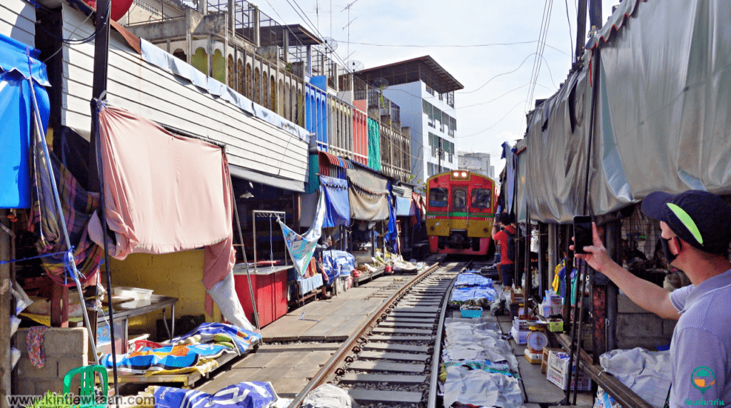 Talat Rom Hup or Maeklong railway market